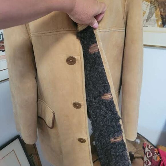 Vintage 70's Men's Sheepskin Coat Made in Scotland Size L - Picture 2 of 10